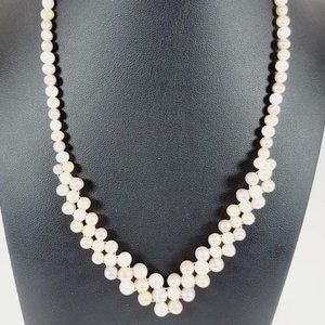 19" 925 Silver & Multi-Color Pearl V Necklace